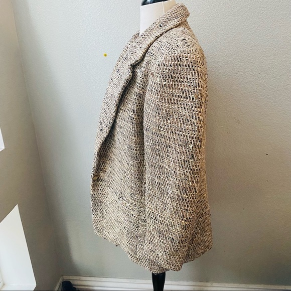 EMIL RUTENBERG vintage tan handwoven silk one button oversized blazer jacket M - Picture 4 of 13